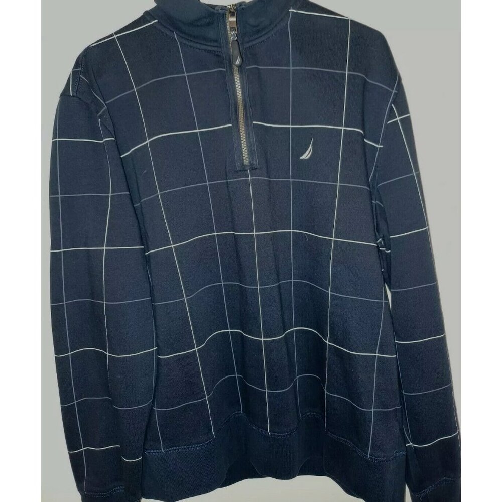 Nautica Jacket Mens Large Zip Pullover Plaid Check Window Pane